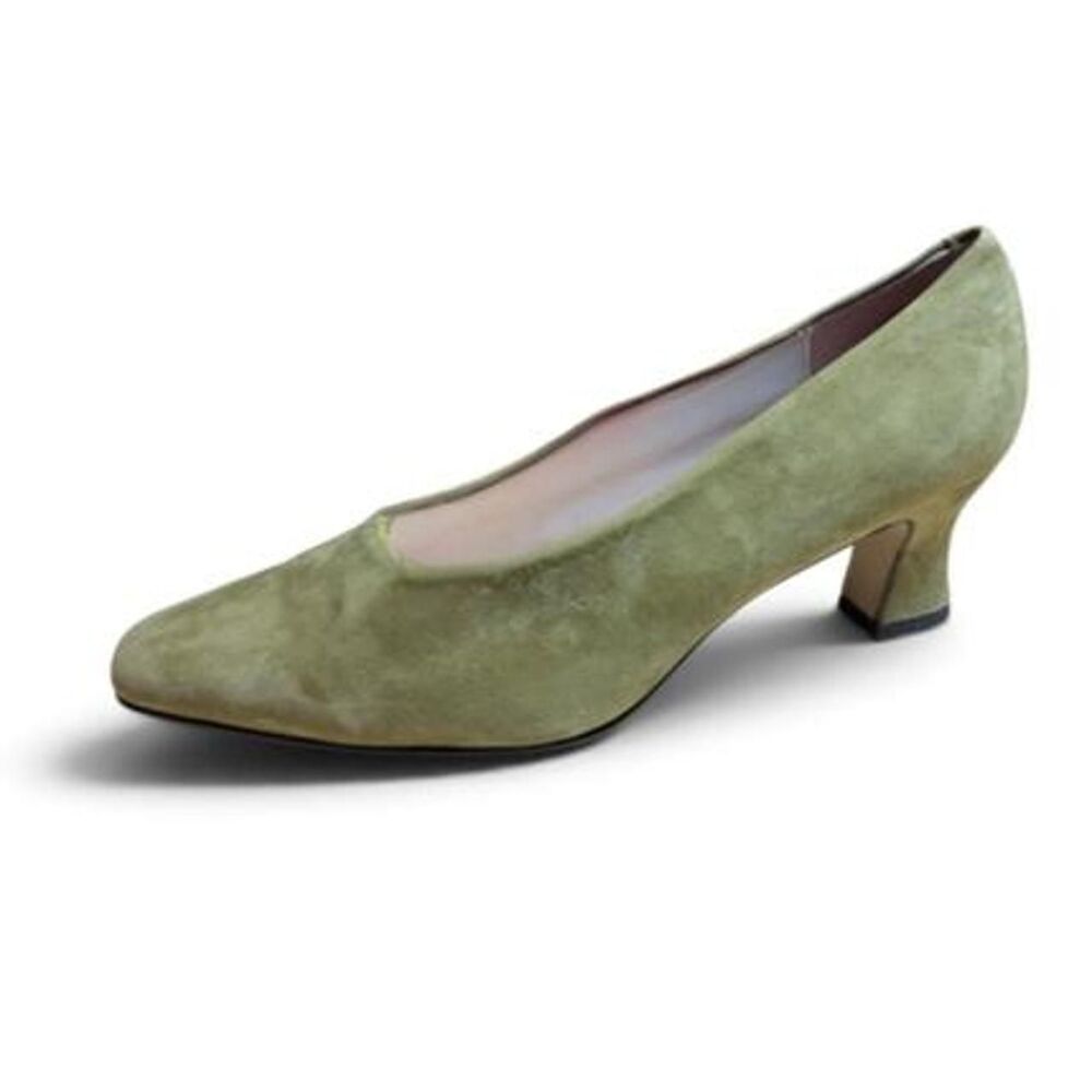Vintage Calico Green Suede Kitten Pumps sz 9.5